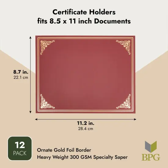 12-Pack Award Certificate Holders - Bulk Certificate Holders for Graduation, Diploma, Employee Appreciation, Certifications (fits 8.5x11) Red {3}
