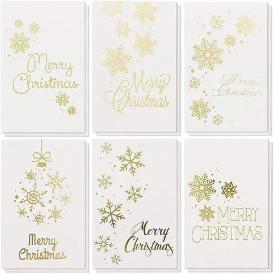 Best Paper Greetings 48 Pack Merry Christmas Greeting Cards, 4x6 Inches Xmas Note Cards Box Set, Holiday Cards with Envelopes Blank Inside for Holiday Greetings, 6 Gold Foil Snowflake Designs White {1}