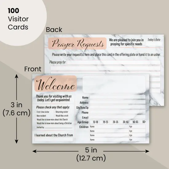 100 Pack Prayer Request and Welcome Cards for Church Visitors, Double Sided, Marble Designs (3 x 5 In) Multicolor {2}