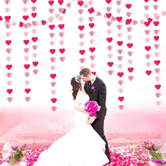 Rose Hot-Pink Party-Decorations 3D-Heart Garland - 39Ft Girl Birthday Flamingo Baby Shower Hanging Paper Streamers Banner,Engagement Wedding Bachelorette Decor {4}