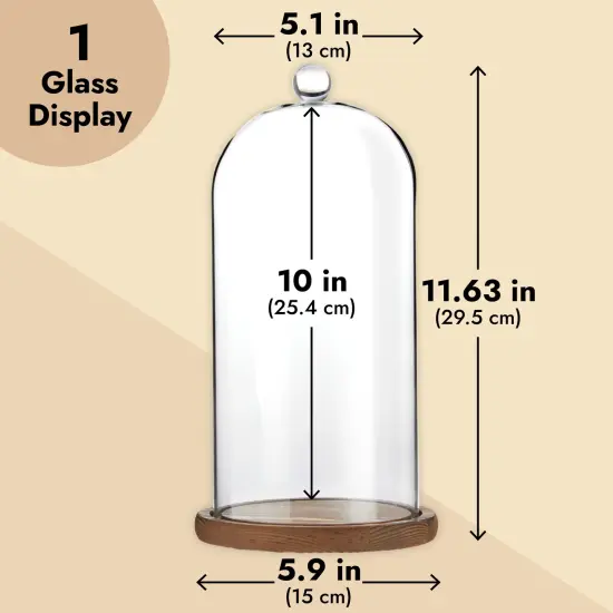 Glass Cloche Dome Bell Jar Display Case with Wooden Base for Plants, Collectibles (5.1x10 In) Clear {6}