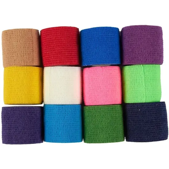 24-Rolls Self Adherent Bandage Wrap 2 inch x 5 Yards – Breathable Vet Tape, Elastic Cohesive for Wrist, Swelling, Sports, Tattoo (12 Assorted Colors) {7}