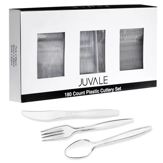 180 Pack Clear Plastic Silverware, Disposable Cutlery Utensils with Spoons, Forks and Knives, Heavy Duty Flatware Set for Parties & Events {5}