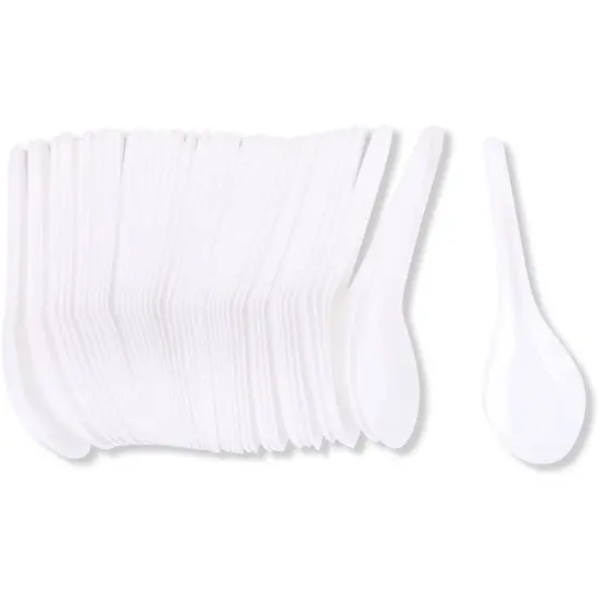 50-Pack Disposable Plastic Chinese Asian Soup Spoons For Appetizer, Ramen, Pho, 5.4 x 1.5 Inches, White {7}