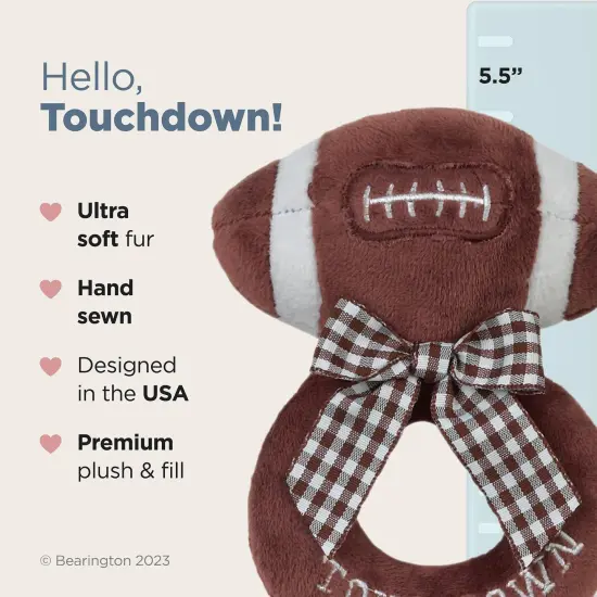 Bearington Baby Touchdown, 5.5 Inch Plush Stuffed Baby Football Soft Ring Rattle, For Ages 0-14 Brown {2}