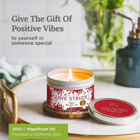 Magnificent 101 Love Struck Aromatherapy Tin Candle | 6 Oz - 35 Hour Burn | All Natural Soy Wax with Sage Rose Jasmine Lavender Lilac for Love Reignition, Purification, Manifestation, Chakra Healing Multicolor {6}