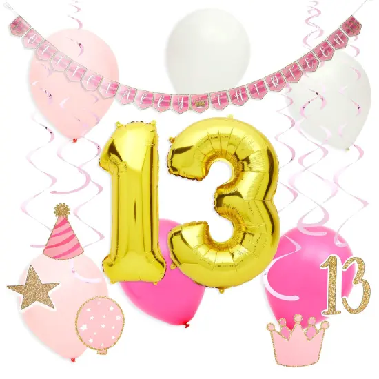 42 Piece Official Teenager Birthday Decorations for Girls 13th Birthday Party (Pink, White) {1}