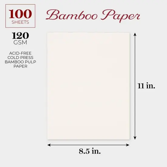 100-Pack Cold Press Bamboo Paper Sheets for Mixed Media, Drawing, Painting, 120GSM (8.5 x 11 In) White {2}
