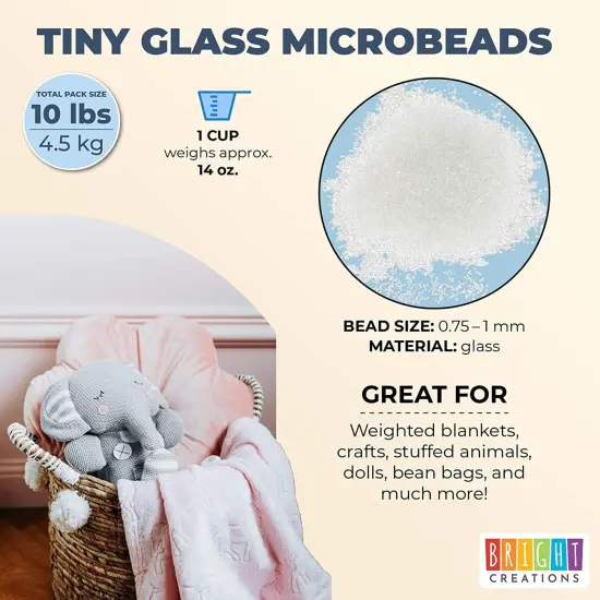 Weighted Beads for Stuffed Animals, Glass Microbead Filler for Blankets, Pillows, Reborn Dolls (10 lbs) Clear {3}