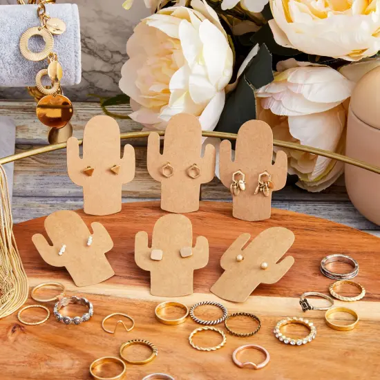 300 Pack Cactus Earring Display Cards, Cardboard Holder for Selling Jewelry, Small Business Supplies, Succulents Design, 1.8 x 2.6 inches Brown {3}