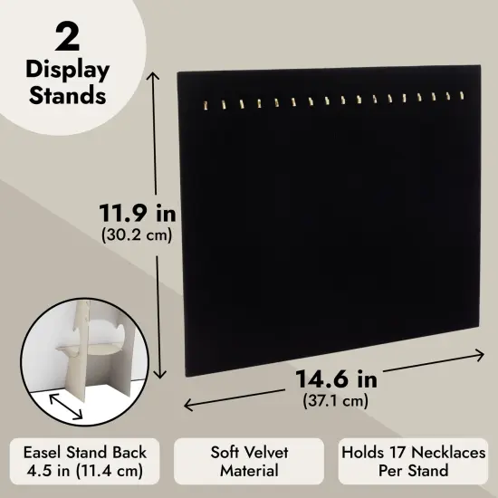 Genie Crafts 2-Pack Jewelry Display for Selling - Velvet Necklace Holder Stand, Organizer for Retail (17 Hooks, Black) {3}