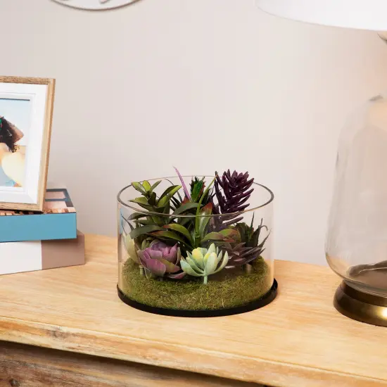Northlight Mixed Succulent Artificial Arrangement in Round Glass Jar - 8" Green {1}