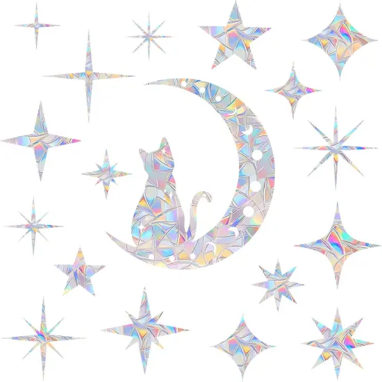 18 Pieces Cat Moon and Star Window Clings - Anti-Collision Decals {1}