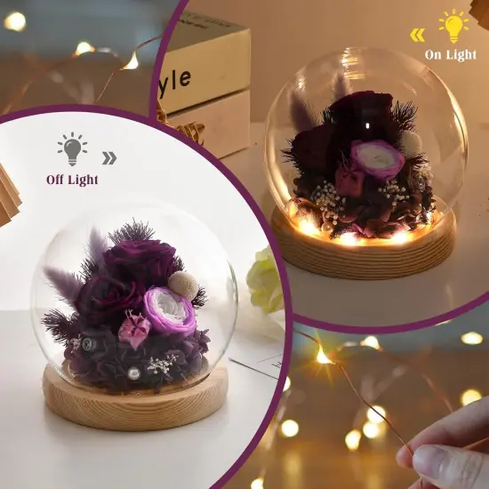 Valentines Gifts for Her, Flowers for Delivery Prime, Preserved Real Rose in Glass Dome with LED Light, Gifts Idea for Women Wife Mom Grandma on Anniversary Birthday Mothers Day {2}