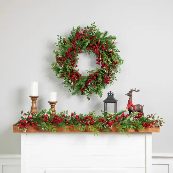 Northlight Mixed Pine, Cedar and Berries Artificial Christmas Garland - 5' - Unlit Green {4}