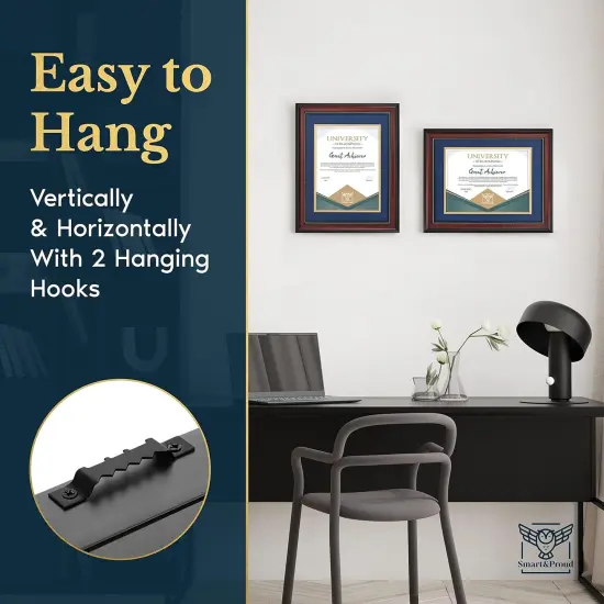 Wooden College Diploma Frame 8.5 x 11 &ndash; Blue Mat with Golden Rim &ndash; Certificate Frame 11x14 without Mat &ndash; Graduation Gift &ndash; Degree Frame and Certificate Holder College &ndash; Document Frame {5}