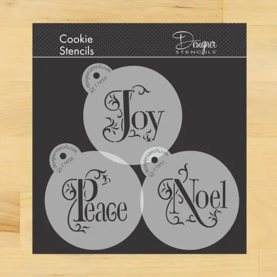 Joy, Noel and Peace Cookie Set | C785 by Designer Stencils | Cookie Decorating Tools | Baking Stencils for Royal Icing, Airbrush, Dusting Powder | Reusable Plastic Food Grade Stencil for Cookies | Easy to Use & Clean Cookie Stencil {1}
