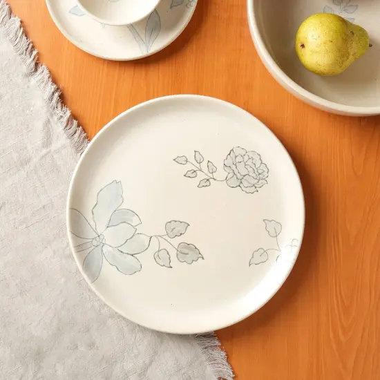 Off-White Round Ceramic Floral Print Side Plate &ndash; Elegant Dining Accent for Any Table-17X17X2" {2}