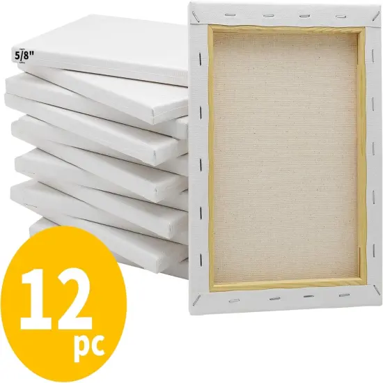 Stretched Canvas for Painting- 8x10 Inch,Bulk Pack of 12,Primed,100% Cotton,5/8 Inch Profile of Super Value Pack for Acrylics,Oils & Other Painting Media. {2}