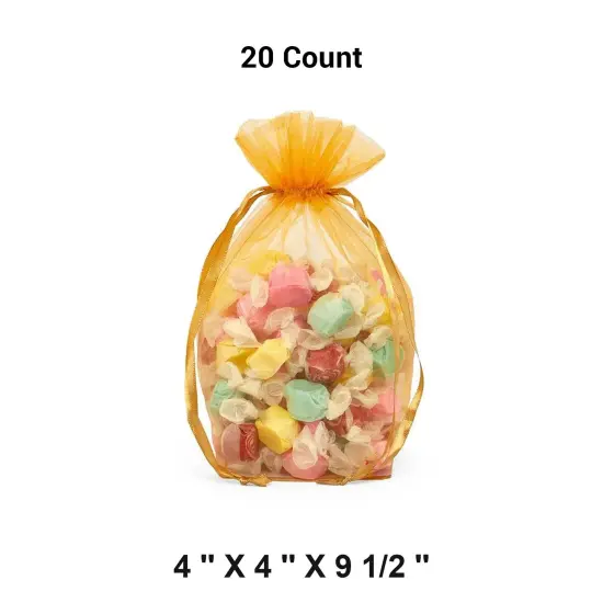 Cardboard Square Bottom Organza Bags 4 '' X 4 '' X 9 1/2 '' for Party Favors Gold {1}