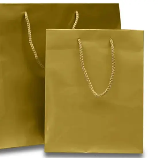 Compact and Durable Glossy Paper Euro Totes 8'' x 4'' x 10'' Non-Metallic Gold {6}