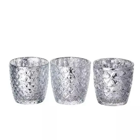 6 pcs 3" Assorted Geometric Designs Glass VOTIVE CANDLE HOLDER Party Supplies {1}