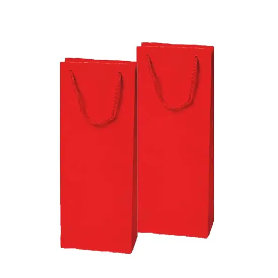 Deluxe Glossy Paper Wine Bottle Euro Tote 5" x 3" x 13 1/4" Red {5}