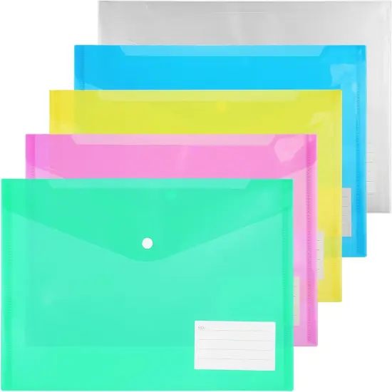 A4 Plastic Folders - Clear Envelopes with Snap Closure {1}