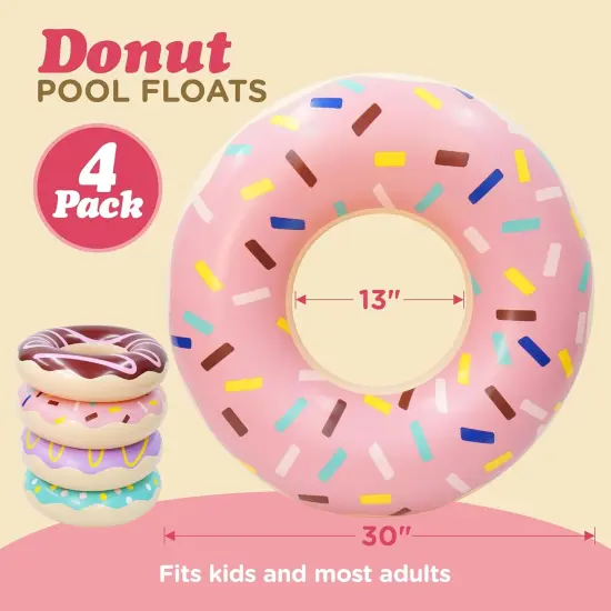 4E&rsquo;s Novelty 4 Pack Inflatable Donut Floaties - 30&rsquo;&rsquo; Swim Ring Pool Floats for Kids & Adults Beach & Pool Toys {3}