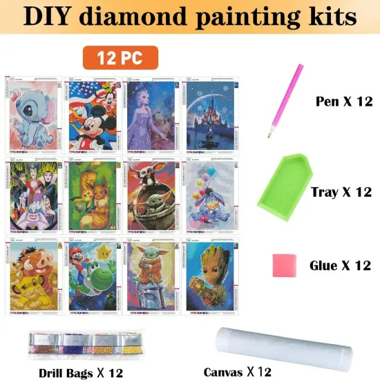 12 Pack Diamond Painting Kits for Adults 5D DIY Diamond Art Kit Paint with Round Full Drill Diamonds for Beginners Gem Paintings Art for Home Wall Decor Gifts(12X16 Inch) {2}