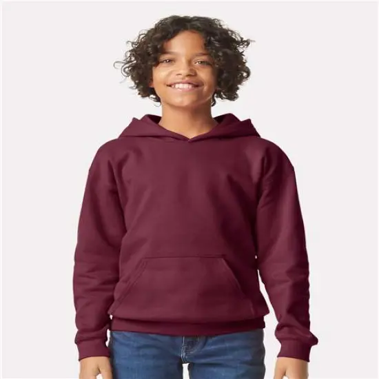 Gildan&reg; Softstyle Youth Midweight Long Sleeve Hooded Sweatshirt Maroon {1}