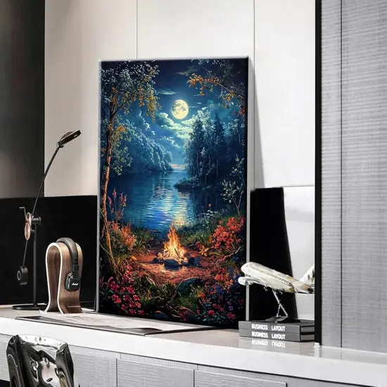 Landscape Paint by Numbers Kit for Adults Beginner with Easel Moon Paint by Number on Canvas with Frame DIY Acrylic Painting for Ideal Gift Home Wall Decor 7.87x11.81 Inch {4}