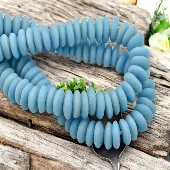 13~15mm Cerulean Blue Recycled African Glass Heishi Beads {4}