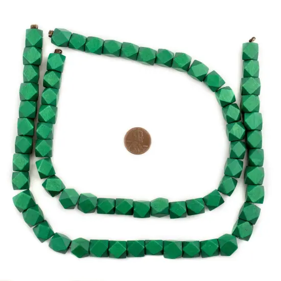 The Bead Chest Green Cornerless Cube Wood Beads: 12mm Diamond Cut Natural Organic Beads for Jewelry Making {2}