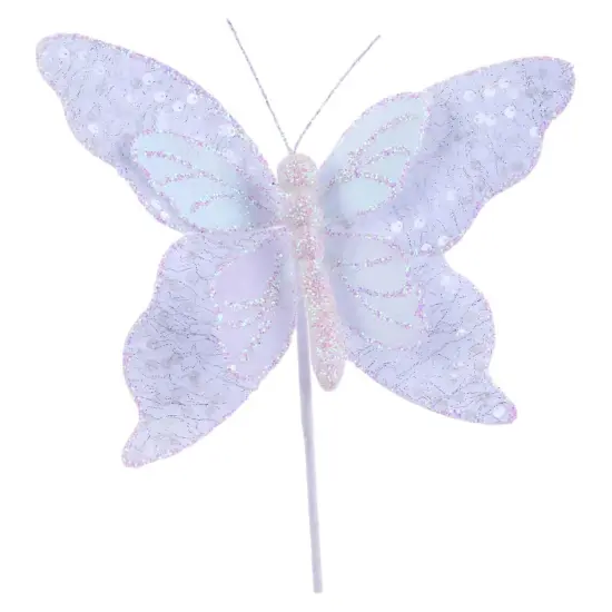 12" Iridescent Sequin Butterfly: White {1}