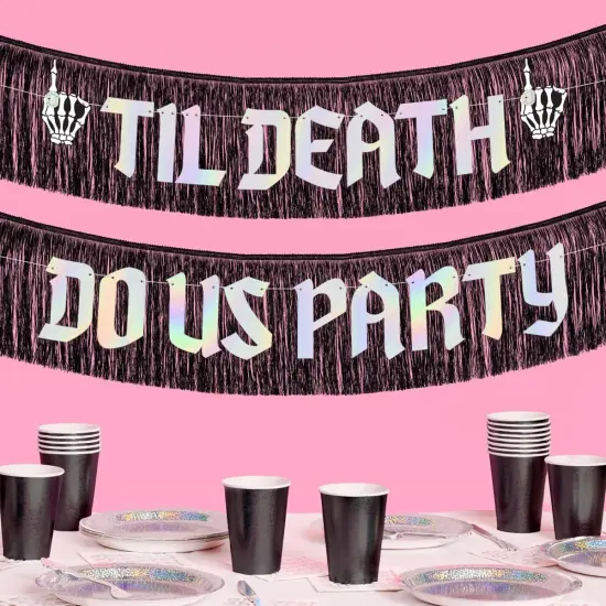 Til Death Do Us Party Fringe Banner - Black + Iridescent, 5 Ft {1}
