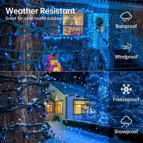 50Count Blue Christmas Lights, Green Wire 13Ft Incandescent Traditional Holiday String Light Set for Indoor Outdoor Use Christmas Tree, Halloween, Valentine Wedding Lighting Decoration {3}