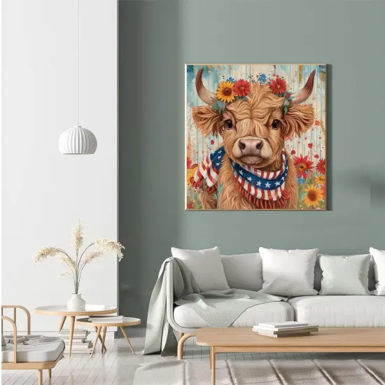 4th of July Diamond Painting Kits for Adults- 5D Diamond Art Kits Highland Cow,DIY Full Drill Independence Day Diamond Gem Art with Painting Kits for Home Wall Decor(14x14inch) {4}