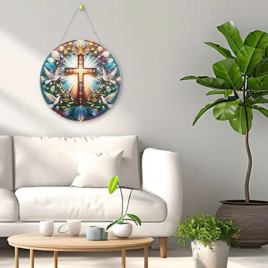 Christian Cross Dove Diamond Art Acrylic Hanging Kit for Adults, Religious DIY Special Shaped Diamond Painting kits Window Pendant Ornament(Peace Dove and Cross) {2}