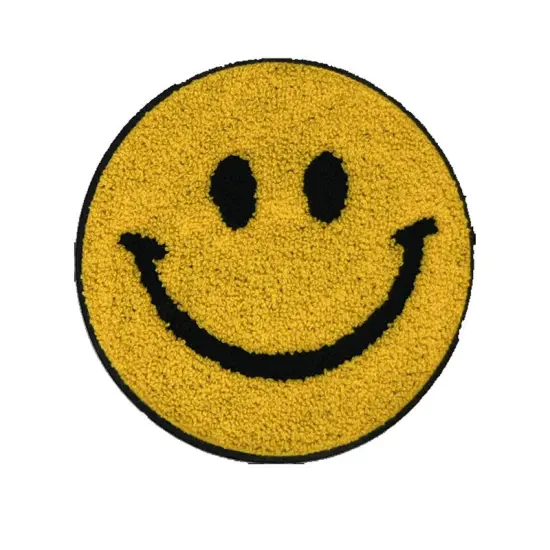Happy Face Patch 8" Wide Single Color Sew On Emblem {6}