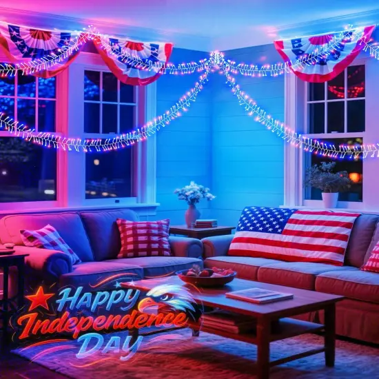 Red White Blue Lights, 500LED 25FT 4th of July Lights Patriotic Cluster String Lights 8 Modes Waterproof Memorial Day Decor for Indoor Outdoor Independence Day Patriotic Holidays {3}