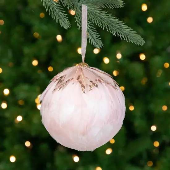 Northlight Glitter Feather Hanging Christmas Ball Ornament - 8" - Pink {1}