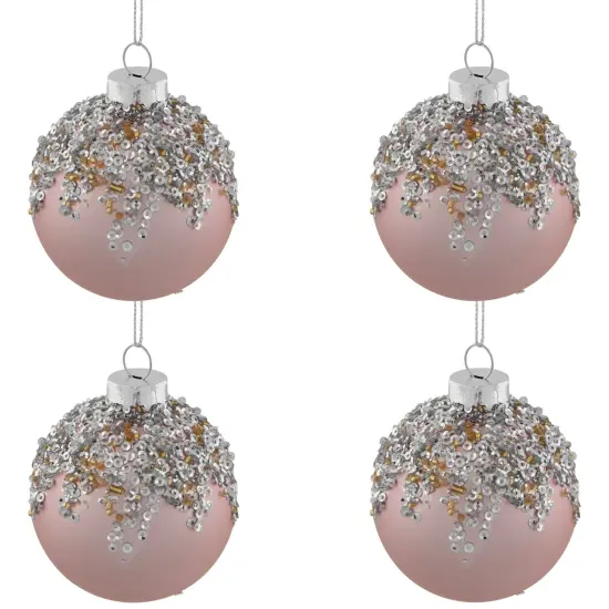 Northlight 4ct Pink Beaded and Sequined Glass Ball Christmas Ornament Set 2.75" (70mm) {3}