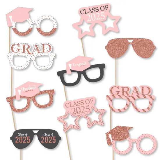 Big Dot of Happiness Rose Gold Grad Glasses - 2025 Paper Card Stock Graduation Party Photo Booth Props Kit - 10 Count {1}