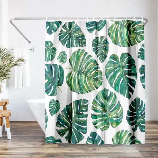 Americanflat 71" x 74" Shower Curtain, Tropical Leaves by Elena O'Neill {1}
