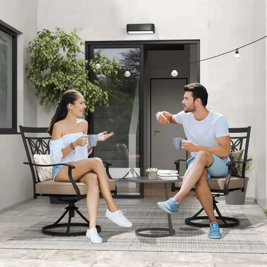 Costway Patio Swivel Chair Outdoor Bistro Dining Chair Blossom Pattern Backrest {4}