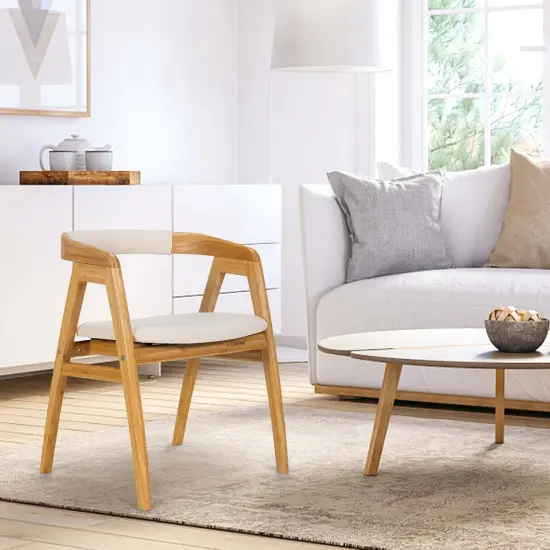 Costway Leisure Bamboo Chair Dining Chair w/ Curved Back & Anti-slip Foot Pads {4}