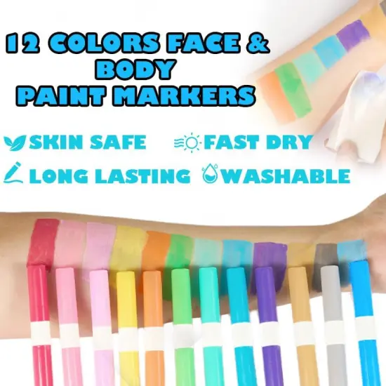 12 Colors Face Paint Markers(12 Colors Face Paint Markers + 40 Stencils + 200 Gems) {4}