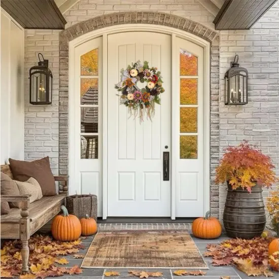 Fall Pumpkin Sunflower Pinecone Wreath - 24 Inch {3}