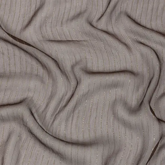 1 Yard Luxury Overlay Material Brown and Gold Metallic Pinstriped Crinkled Silk Chiffon 52 Inch Width {1}